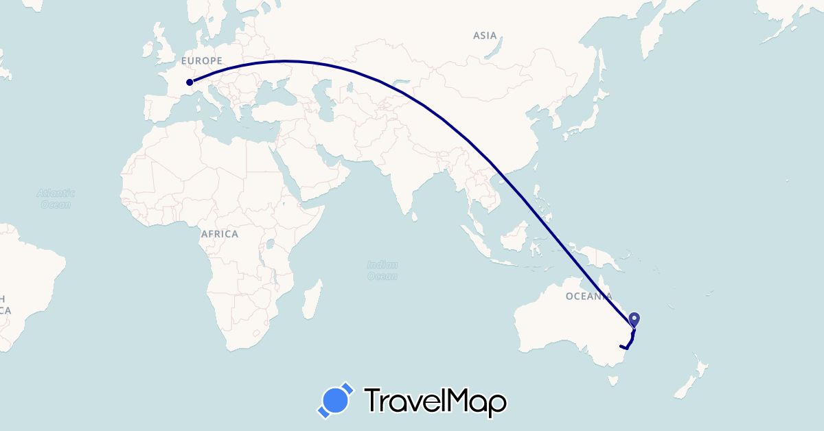 TravelMap itinerary: driving in Australia, Switzerland (Europe, Oceania)